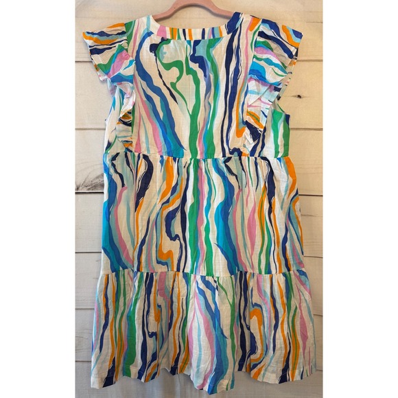 HAYDEN LOS ANGELES Tiered Ruffle Sleeve Abstract Print Mini‎ Dress Size L - Picture 7 of 7
